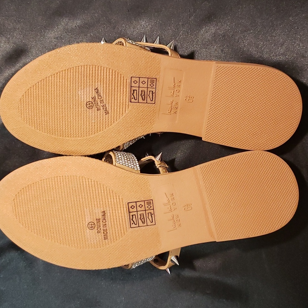 Nicole Miller Four Strap Studded and Rhinestone Slide Sandals - Picture 6 of 6